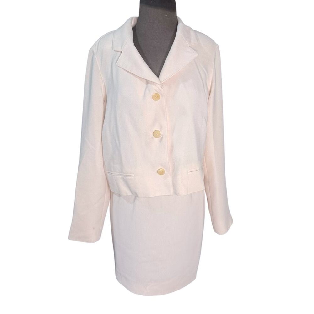 Vtg Emanuel Ungaro Pastel Pink Skirt Cropped Blazer Coord Set Womens S Office